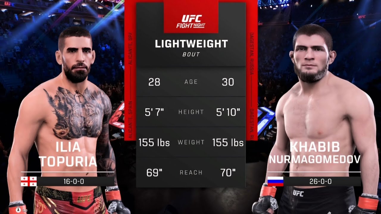 Ilia Topuria vs Khabib Nurmagomedov FULL FIGHT - UFC 5 SIMULATION (AI vs AI)