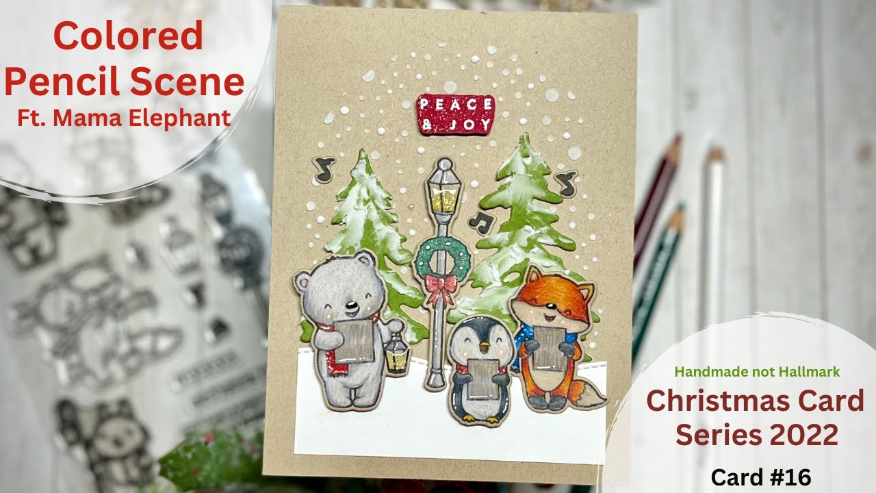 Christmas Card Series | Card 16 | Mama Elephant Colored Pencil Scene