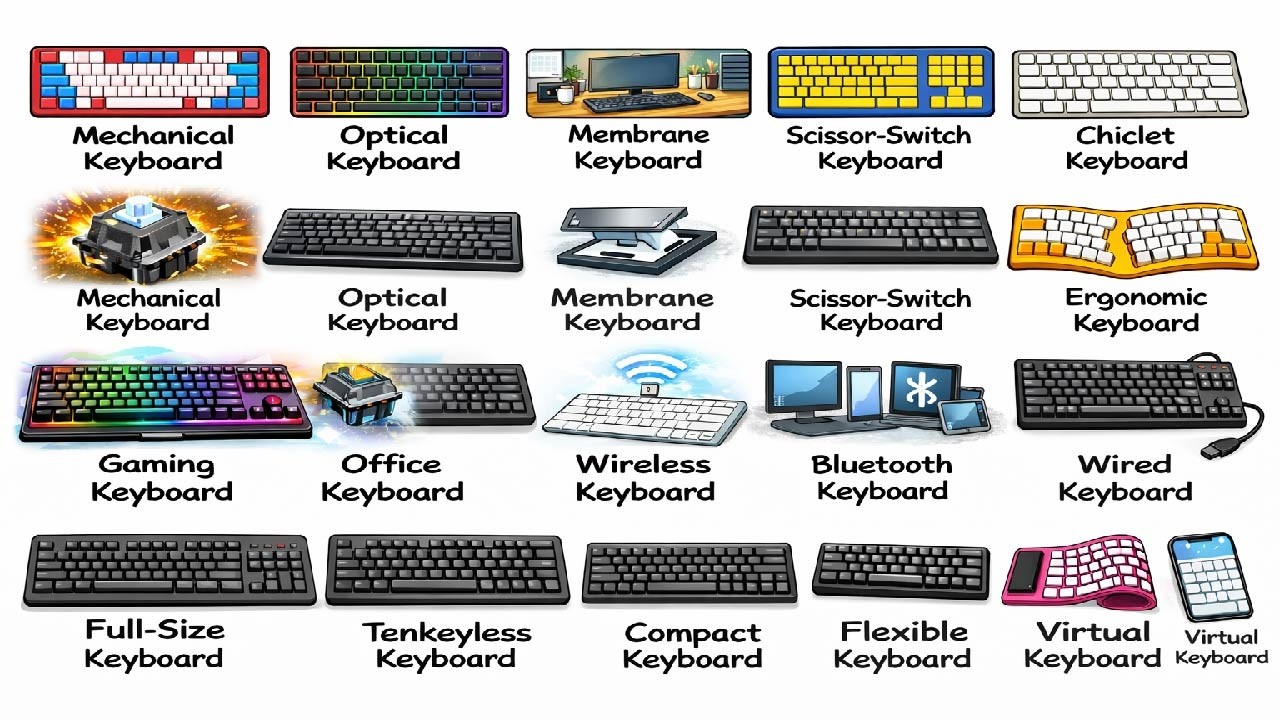 Every Keyboard Type Explained – Mechanical, Membrane, Gaming & More!