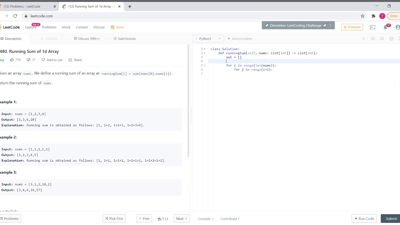 Running sum of 1D array