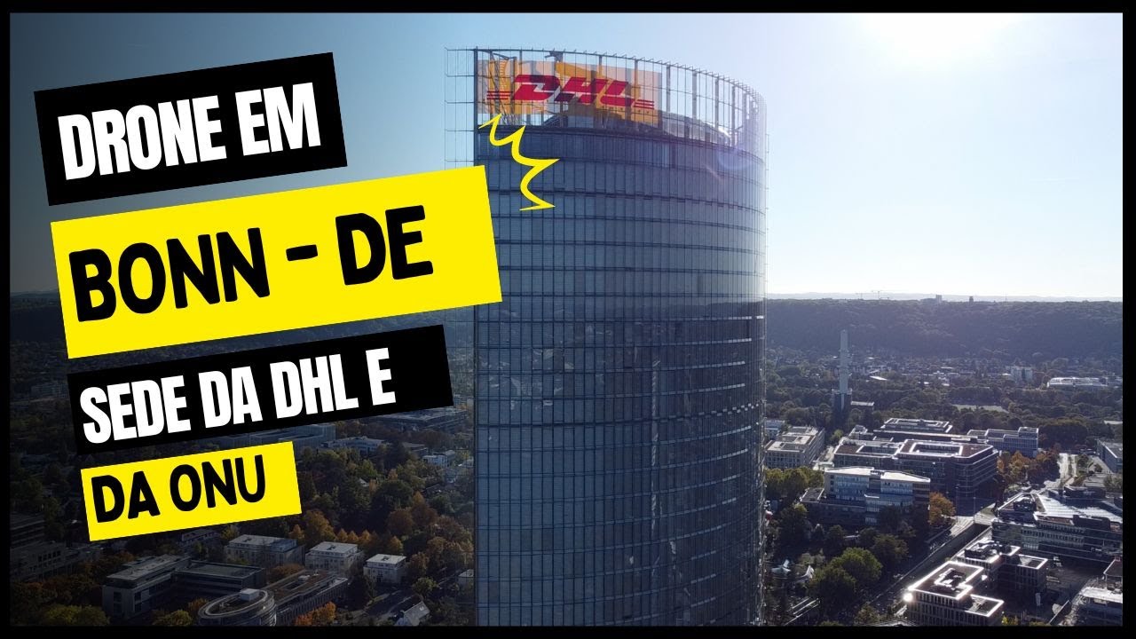 BONN, na Alemanha, vista de cima: prédios da DHL (grupo Deutsch Post) e da ONU em 4K
