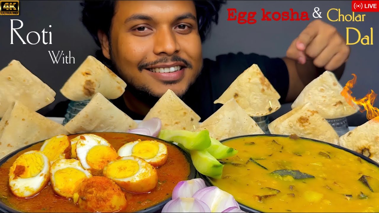 EATING SPICY EGG CURRY + CHOLAR DAL WITH ROTI |DAL ROTI MUKBANG| EATING SIMPLE FOOD|SPICY SHOW|