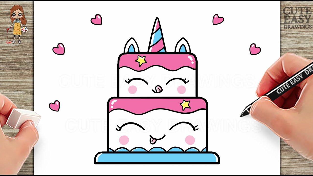 How to Draw a Cute Unicorn Cake - Easy Draw and Color Step by Step