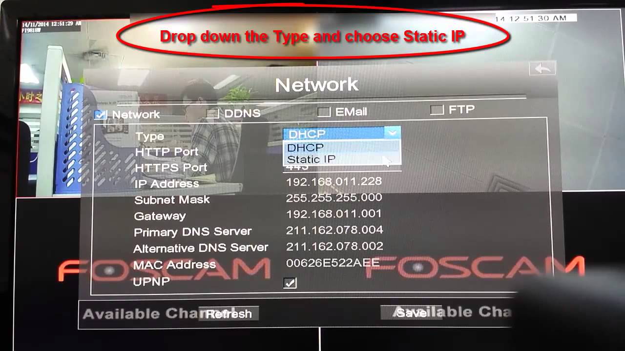 Video tutorial of Foscam NVR - How to assign a static IP for your NVR on a monitor
