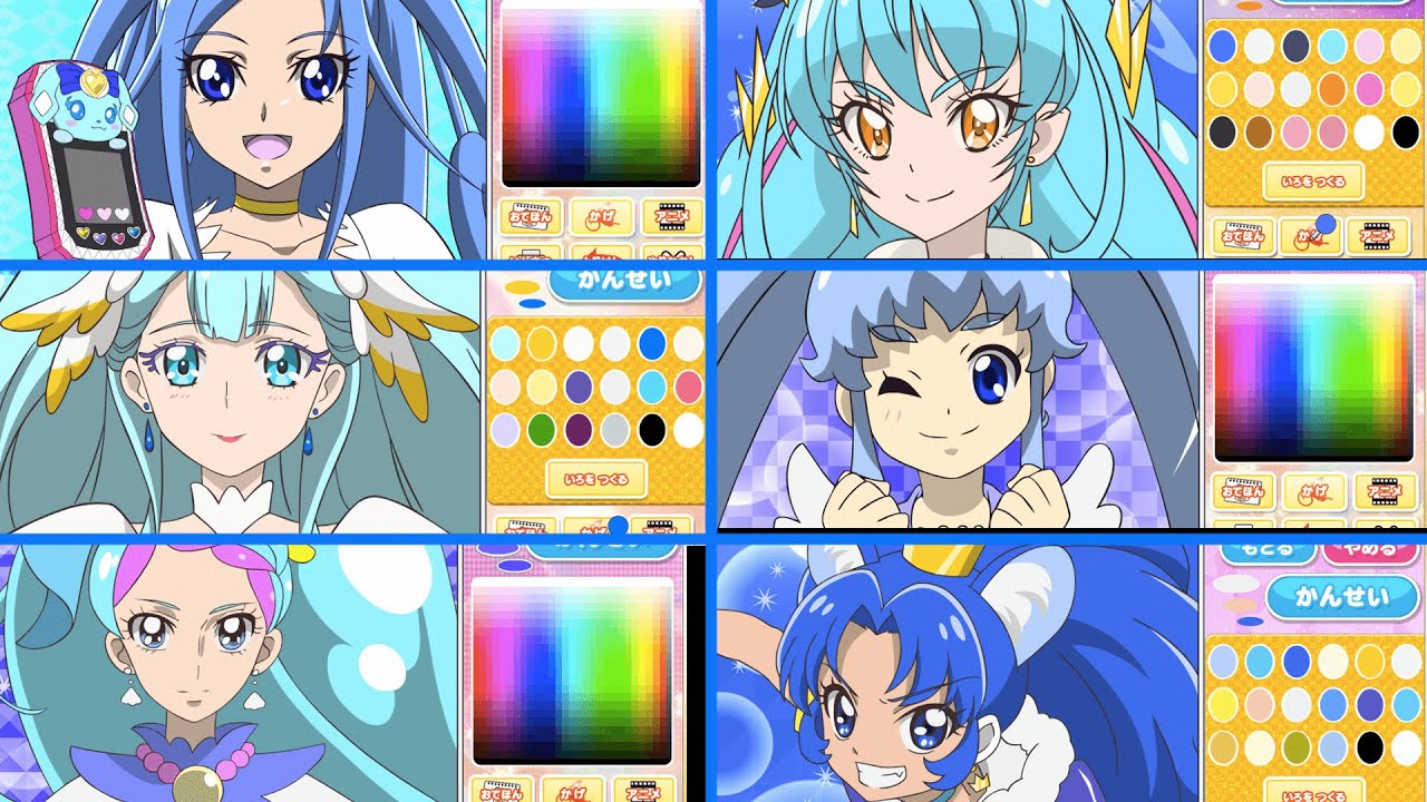 【あそんでプリキュア】青色プリキュア全員集合！あおキュアのぬりえをたくさんやってみた♪ヒーリングっどプリキュア
