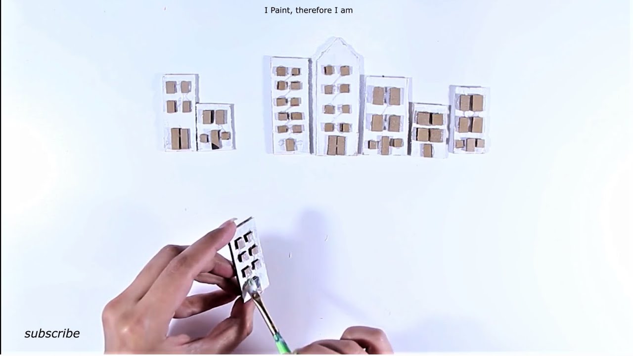 3D/ DIY/ homes/ buildings/ easy acrylic painting/ houses on lake/ mixed media/ asmr