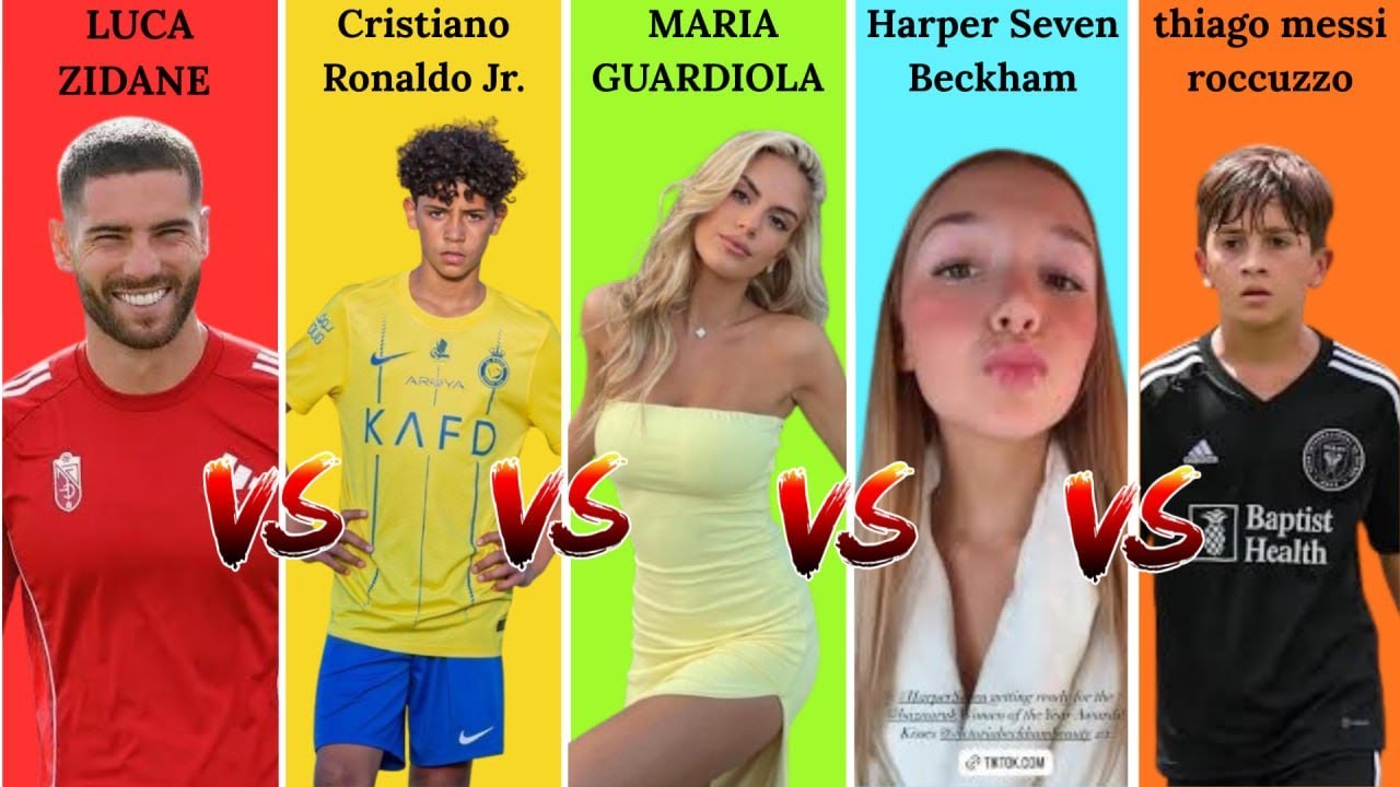 Comparison: Mario Guardiola vs Harper Beckham Ronaldo jr vs Luca Zidane vs Thiago Messi