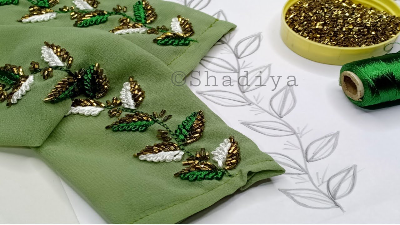 Unique hand embroidery beads and thread work embroidery design for sleeves|party wear beadwork kurti