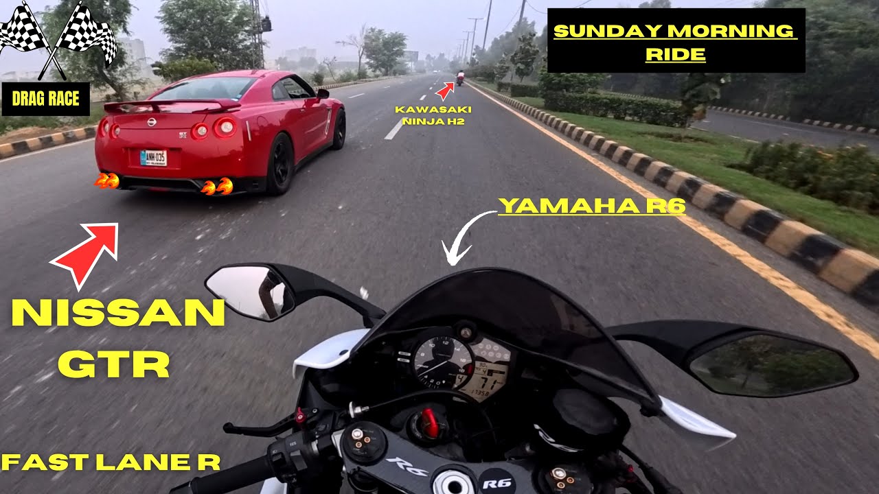 Drag Race with Nissan GTR | Yamaha R6 | Drag Race | Superbikes Morning Ride | Sunday Track Lahore