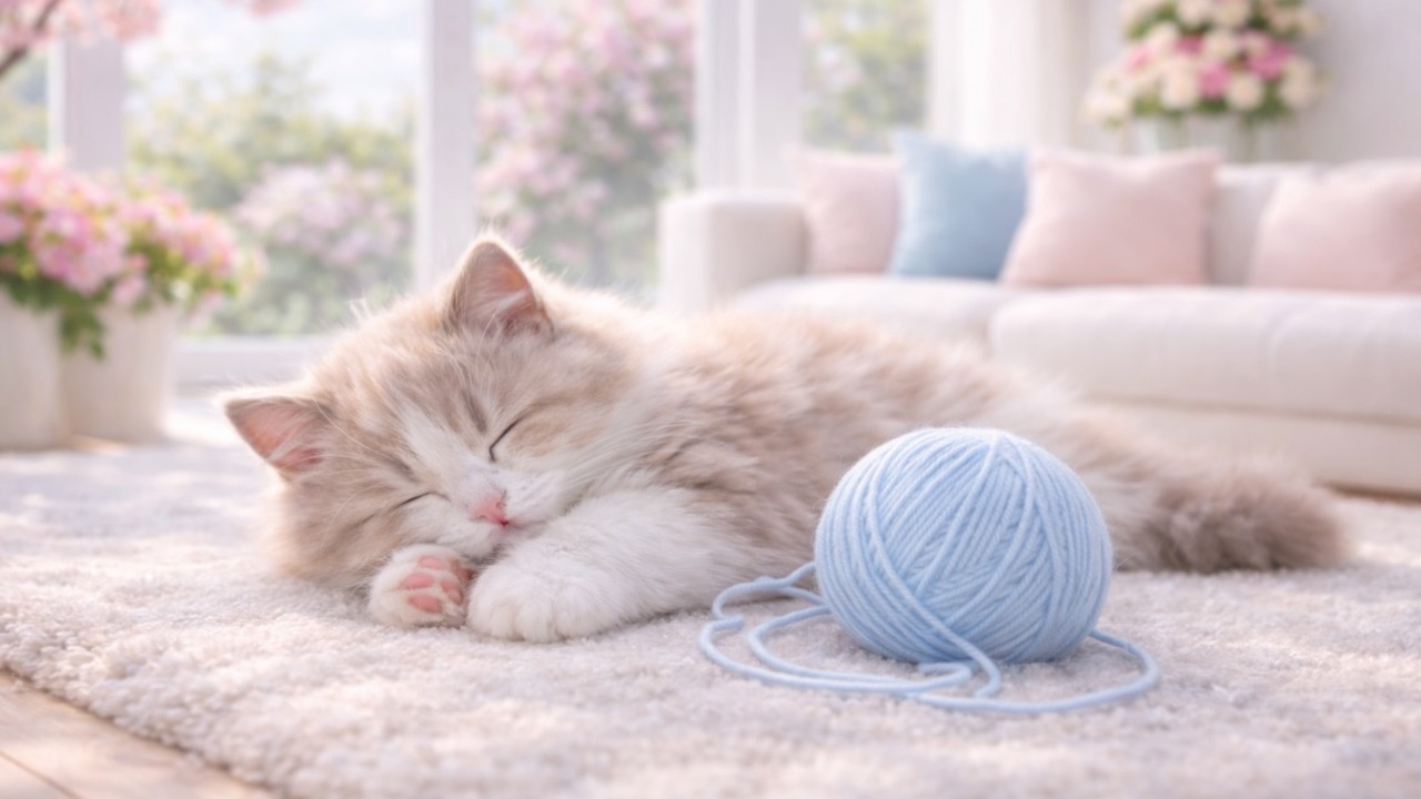 Cute Sleeping Kitten 🐱 Relaxing Nature Sounds for Sleep, Study & Stress Relief