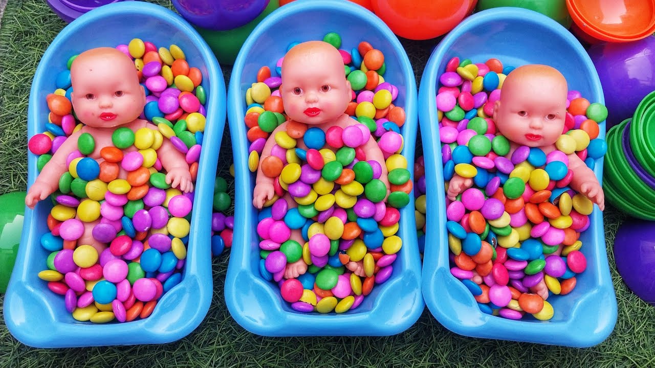 4 Minutes Satisfying with Full of 3 Rainbow BathTubs Candy with M&M's & Magic Slime Cutting Video 8