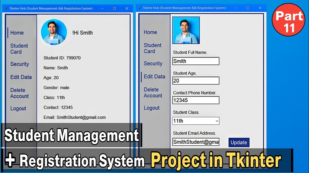 Complete Tkinter Student Dashboard: Security, Profile Update & Logout (Part 11)