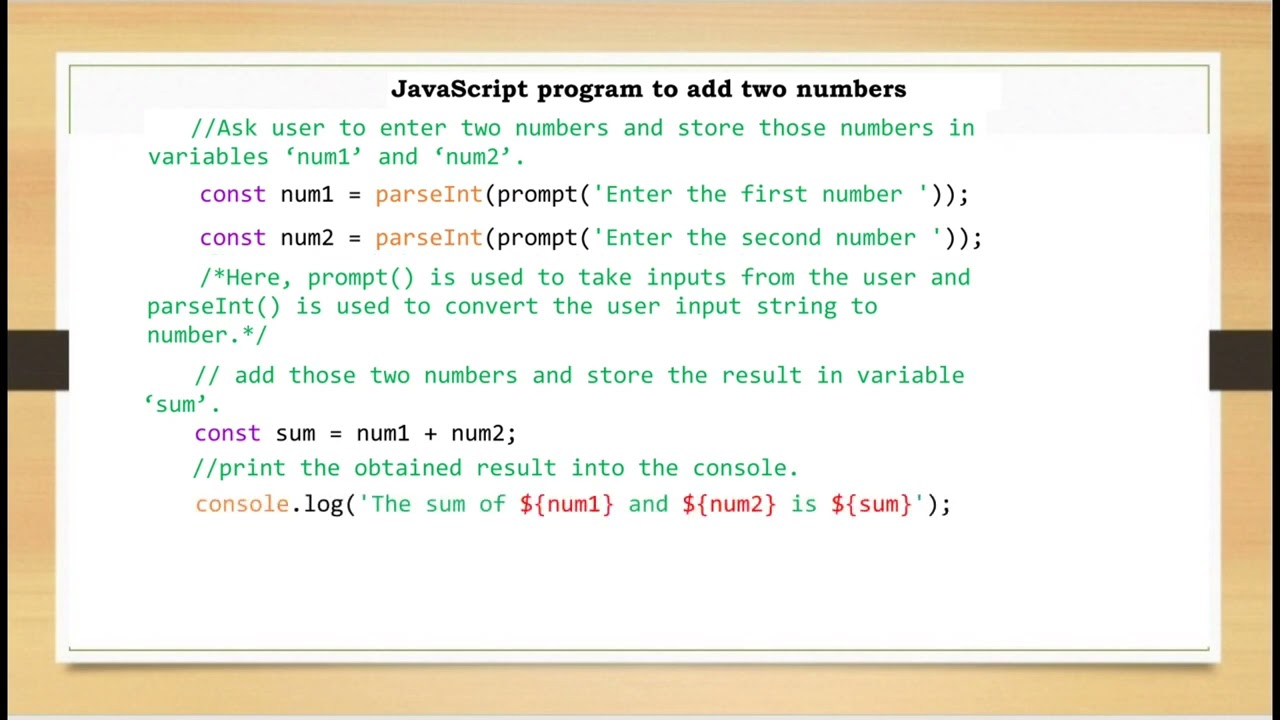 JavaScript Program to Add Two Numbers | JavaScript Programming | SSCBE