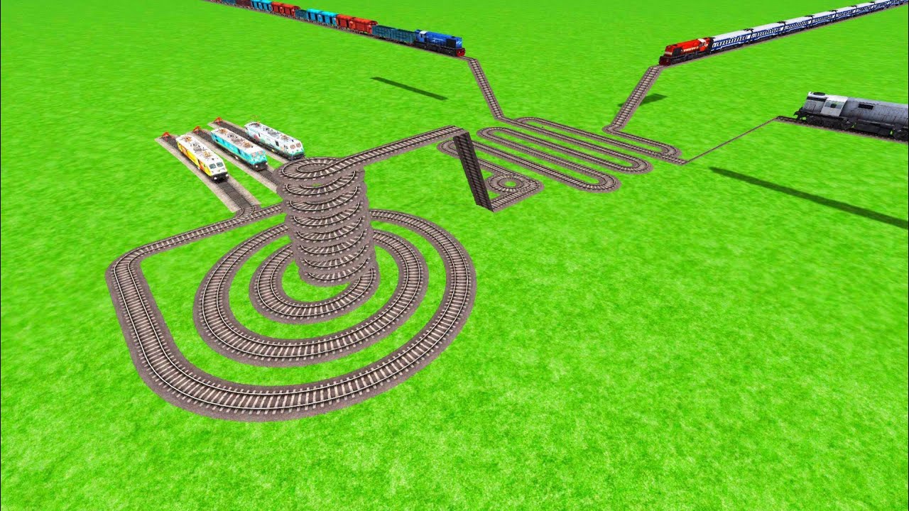 TRAINS PASSING FROM ZIG ZAG RAILROAD TRACK SQUARE CIRCLES RAILROAD TRACKS// train simulator classic 