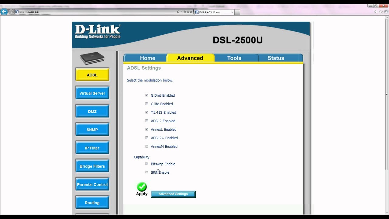 Настройка PPPoE на ADSL2/2+ маршрутизаторе D-Link DSL-2500U H/W Ver. A1