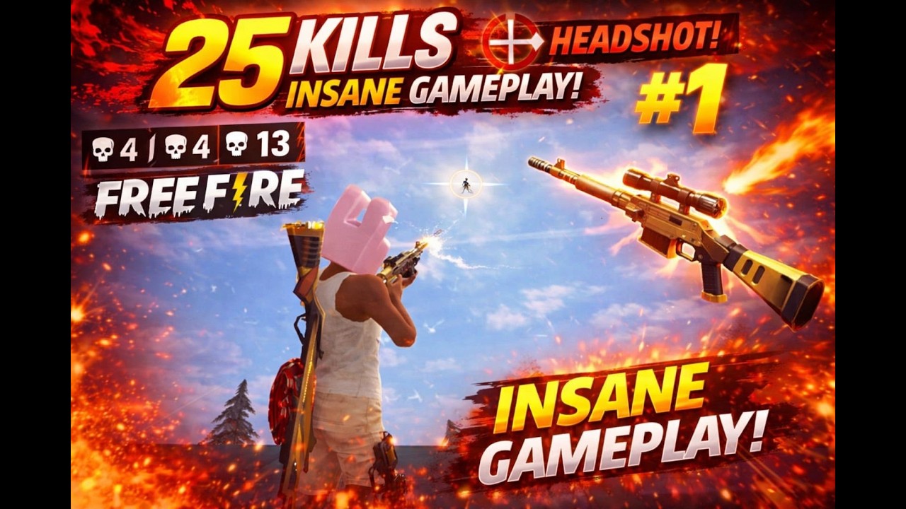 25 Kills INSANE Gameplay 😱 | Full Rush + Headshots | Free Fire #1booya