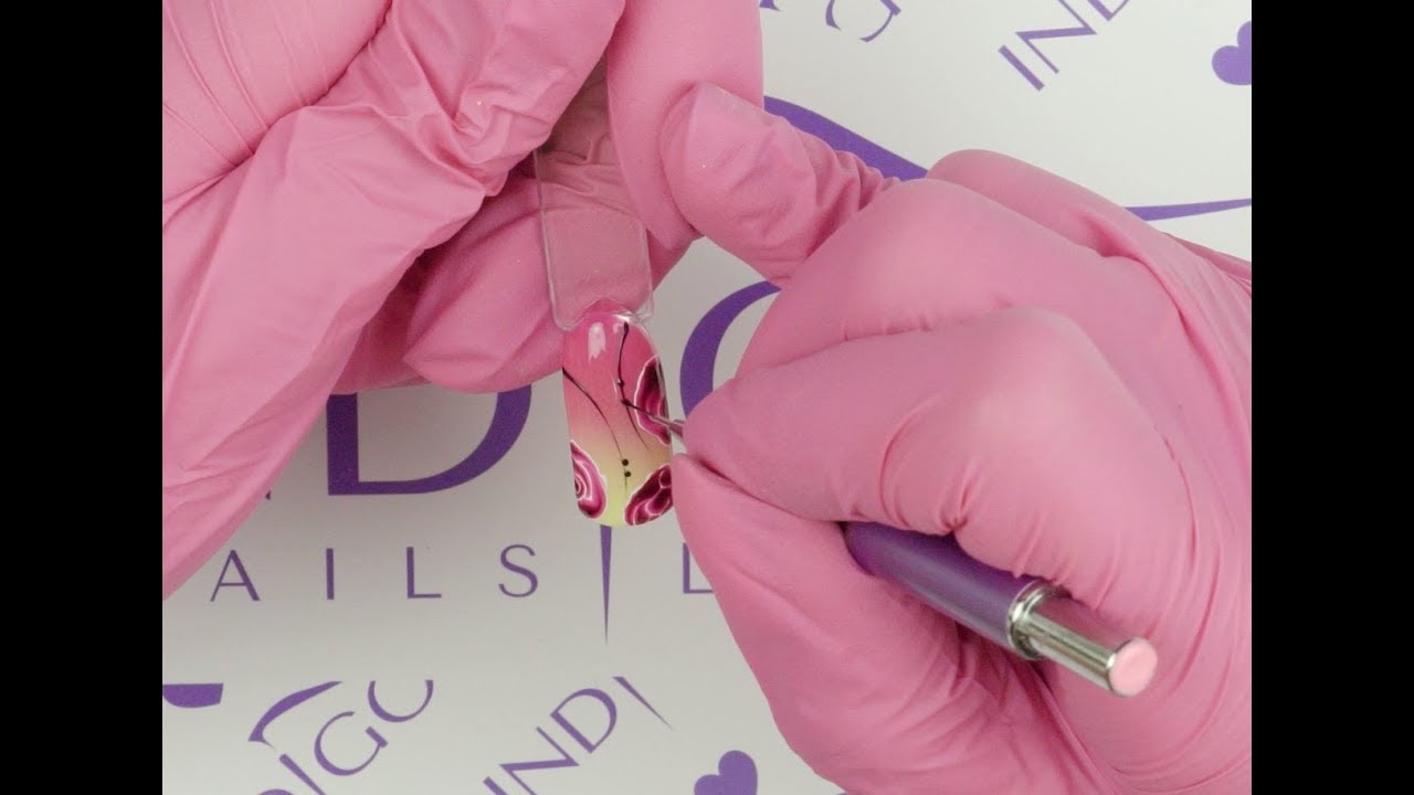 Ombre & Sharm Effect Pink Roses Tutorial Nail Art Indigo