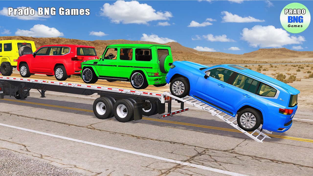 Toyota, Mercedes, Tractor, and Man Flatbed Truck vs Train – BeamNG.drive 445
