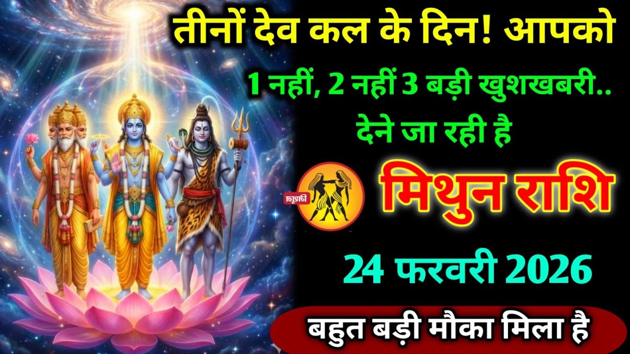 मिथुन राशि।। 24 फरवरी 2016। तीनों देव कल के दिन ! आपको 1 नहीं, 2 नहीं 3 बड़ी खुशखबरी..