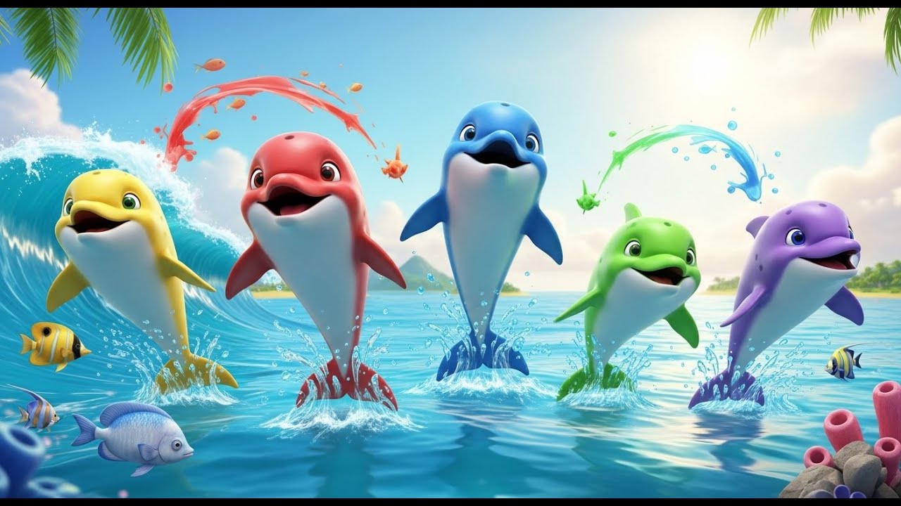 Cinco Golfinhos Saltam, Saltam, Saltam | Rima Infantil do Mar e Contagem