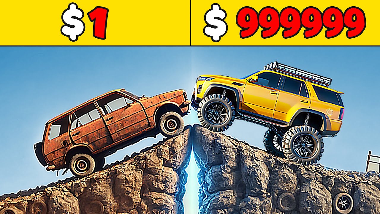 $1 Car vs $1 Million Car | Obstacle Course with Shaking Roads, Car Jumps, and More in BeamNG drive!