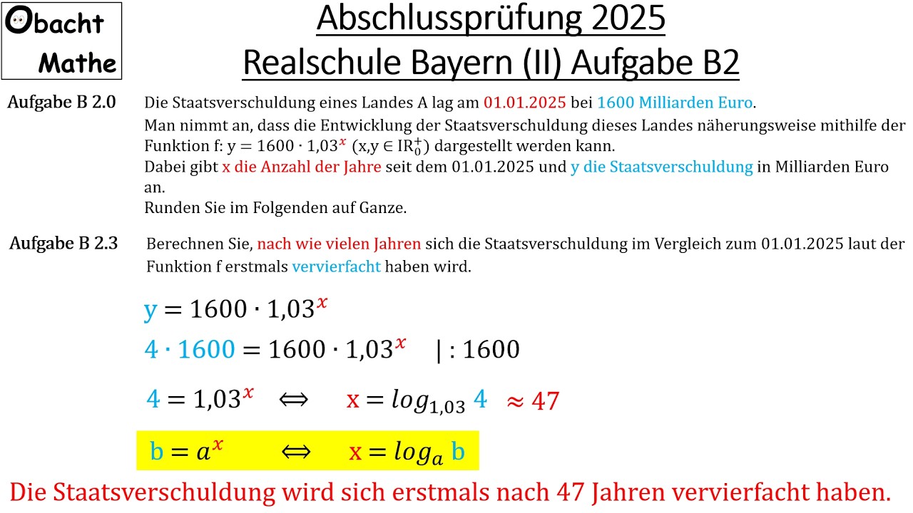 Abschlussprüfung Mathe 2025 Realschule Bayern (Gruppe 2/3) | Aufgabe B2 vorgerechnet | #obachtmathe