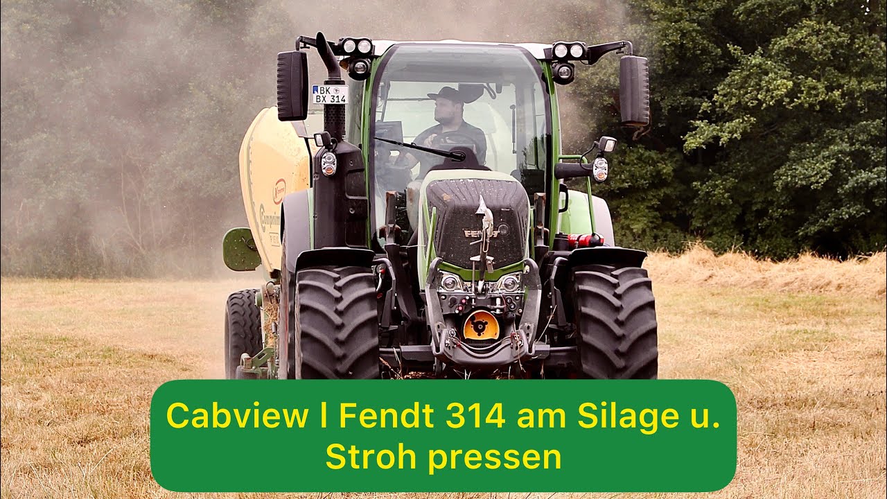 Cabview I Fendt 314 mit FendtOne am Silage und Stroh pressen mit Krone Comprima F155 Xtreme