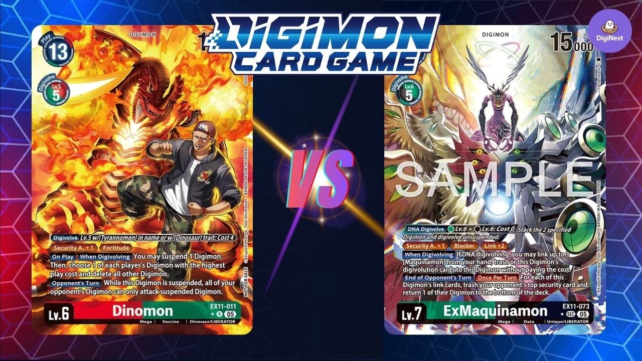 Dinomon vs ExMaquinamon | Digimon Card Game