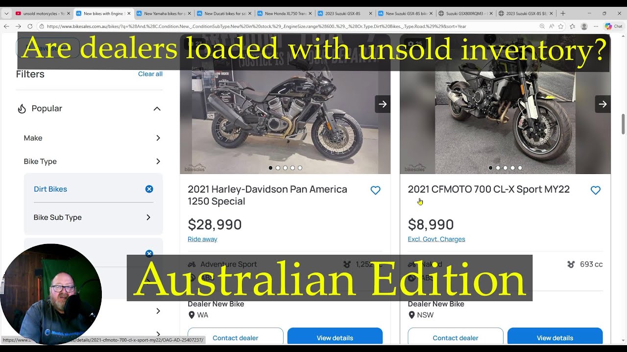 У дилеров скопилось много нераспроданных товаров? Я посмотрел на сайте Bikesales Australia.