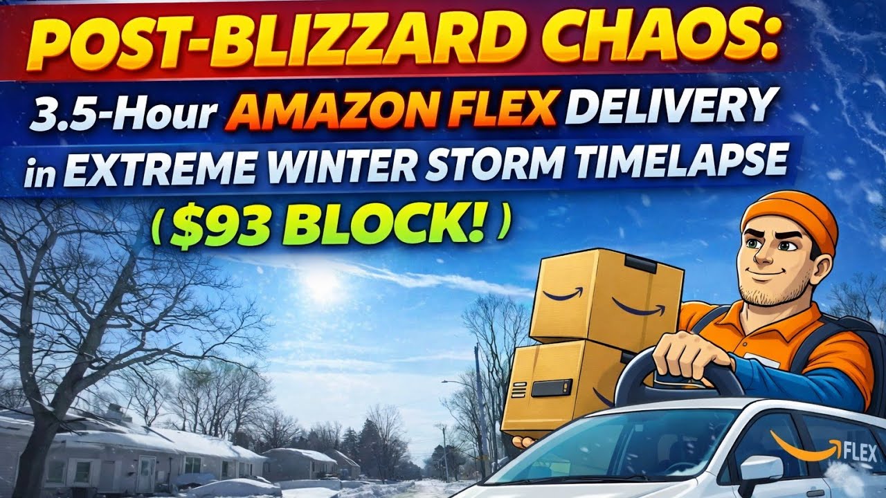 POST‑BLIZZARD CHAOS: 3.5‑Hour Amazon Flex Delivery in Extreme Winter Storm Timelapse ($93 Block!)