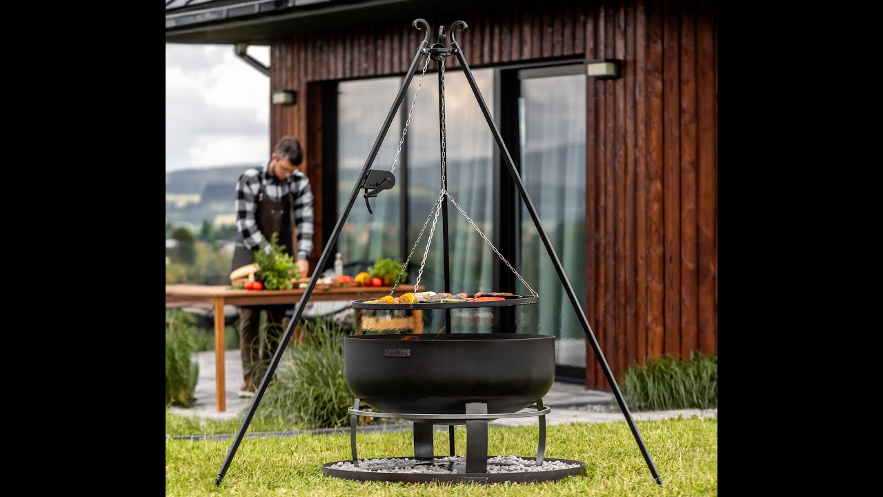 Fire bowl / Fire pit VIKING XXL with grill on tripod 