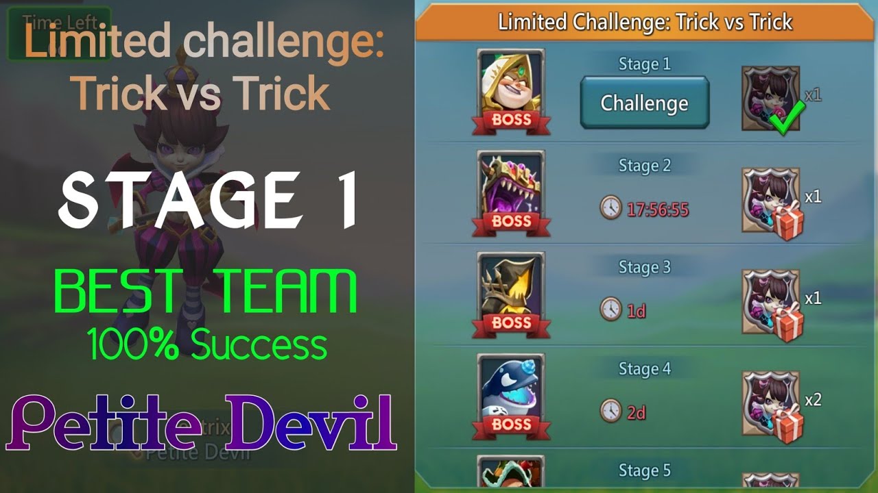 Limited Challenge: Trick vs Trick (Petite Devil) Stage 1 Best Team | Lords Mobile #lordsmobile #igg