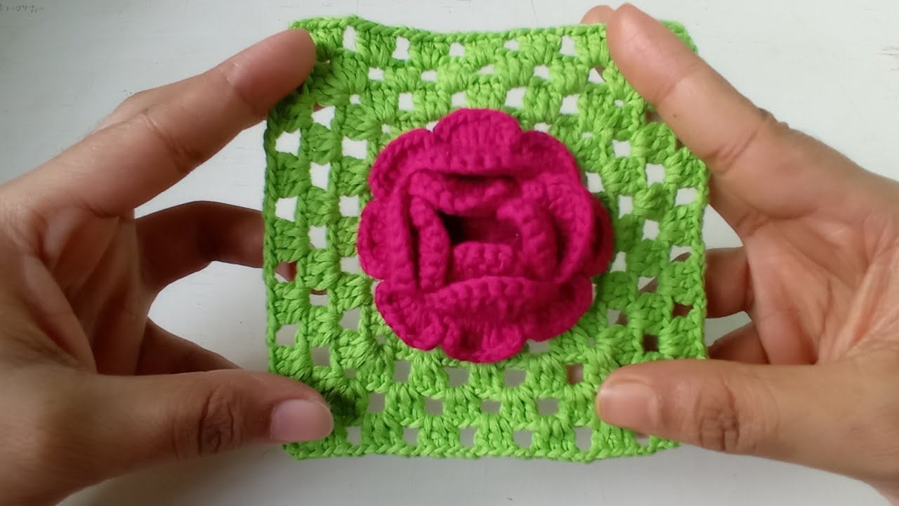 কুশিকাটার গোলাপ ফুল দিয়ে চারকোনা ডিজাইন।crochet rose. crochet Rose granny square।#Myhobbyproject