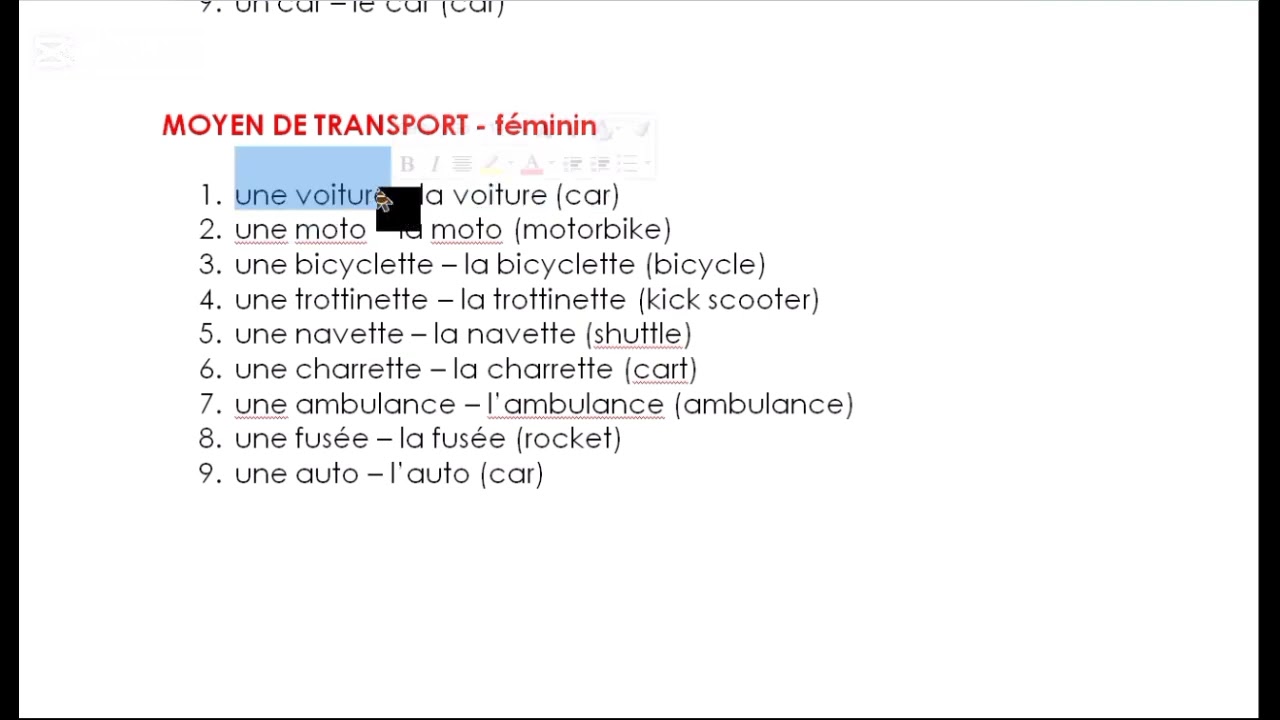 LESSON 26 - MOYEN DE TRANSPORT