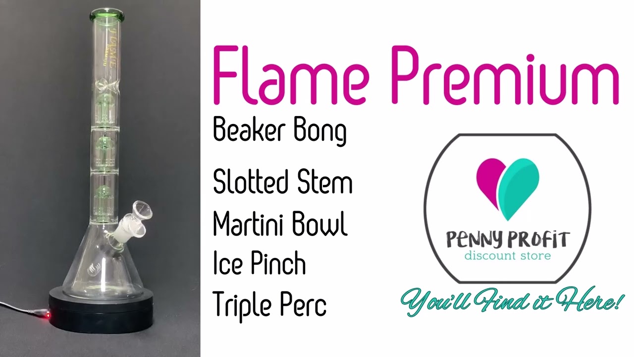 Flame Premium Green Triple Perc Beaker Bong