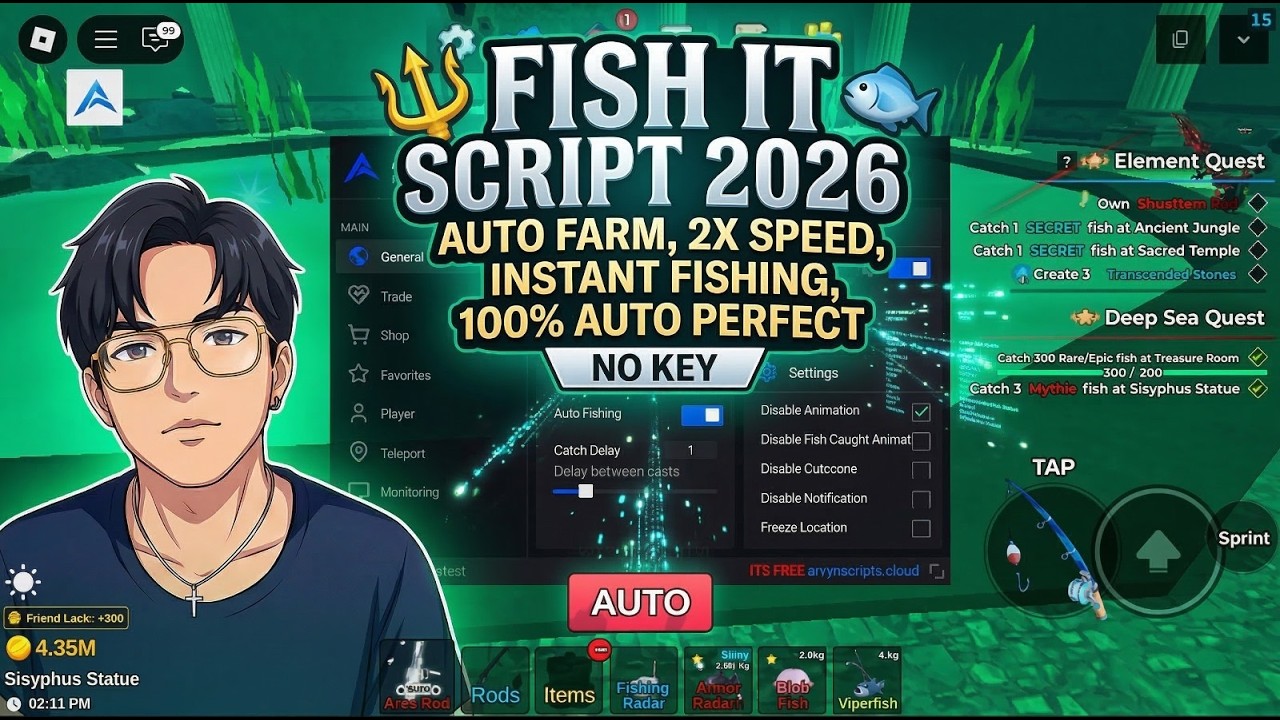 FISH IT Script 2026 АВТОМАТИЧЕСКАЯ ФАРМАЦИЯ, 2-КРАТНАЯ СКОРОСТЬ, МГНОВЕННАЯ РЫБАЛКА, 100% АВТОМАТ...
