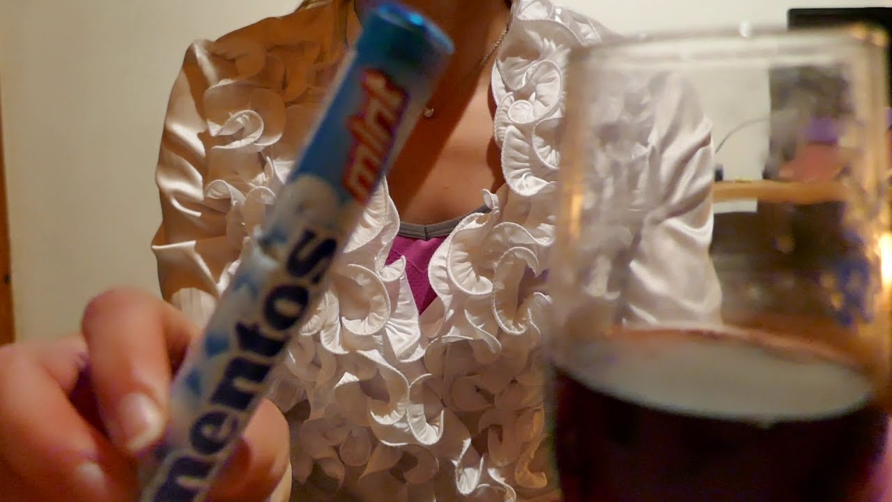 ASMR Stuffed tight tummy Pepsi Cola and Mentos experiment