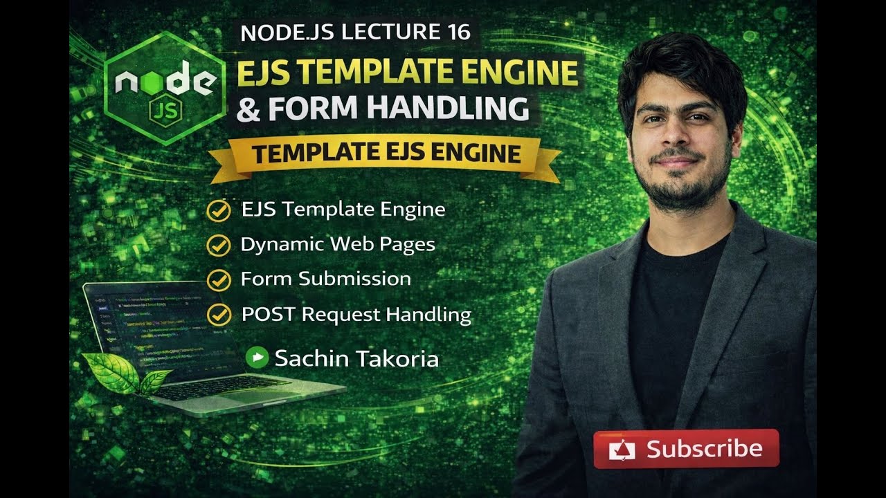 Node.js Lecture 16: EJS Template Engine & Form Handling in Express.js | Hindi