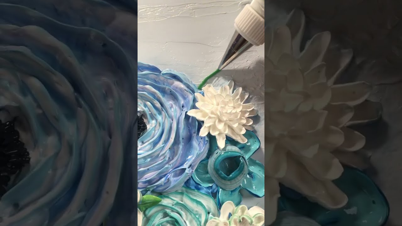 Watch me create this 3D floral painting #satisfying #asmrart #acrylicpaint #piping #asmr #shorts