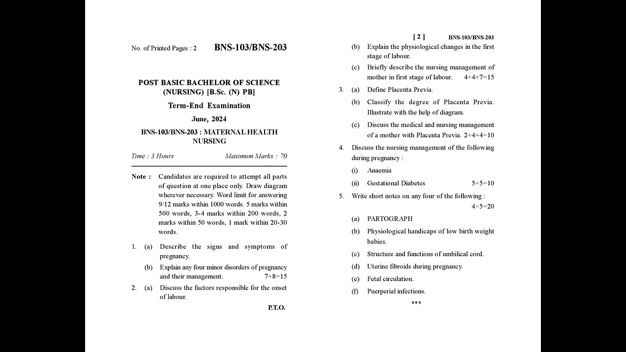 BNS - 103/ BNS - 203   June 2024 Question Paper