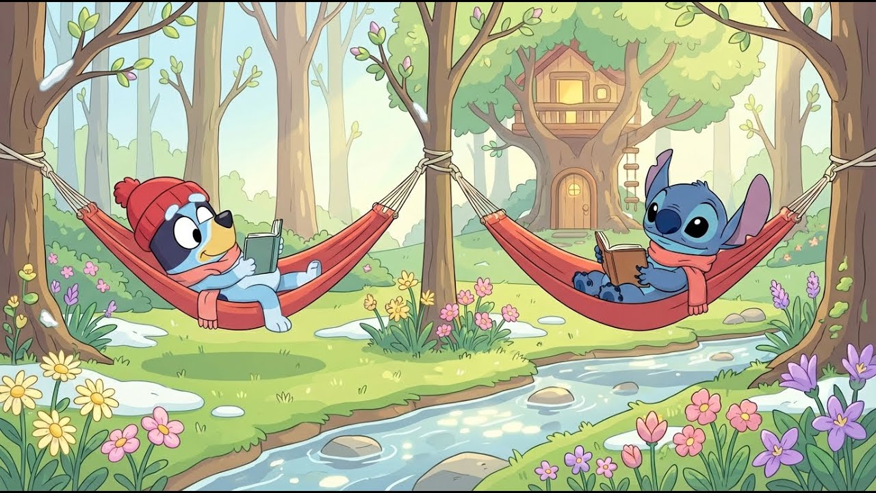 Stitch & Bluey Gentle Spring Morning 🌅 Relaxing Lofi Beats for Study & Work 🌼 Quiet Focus Time