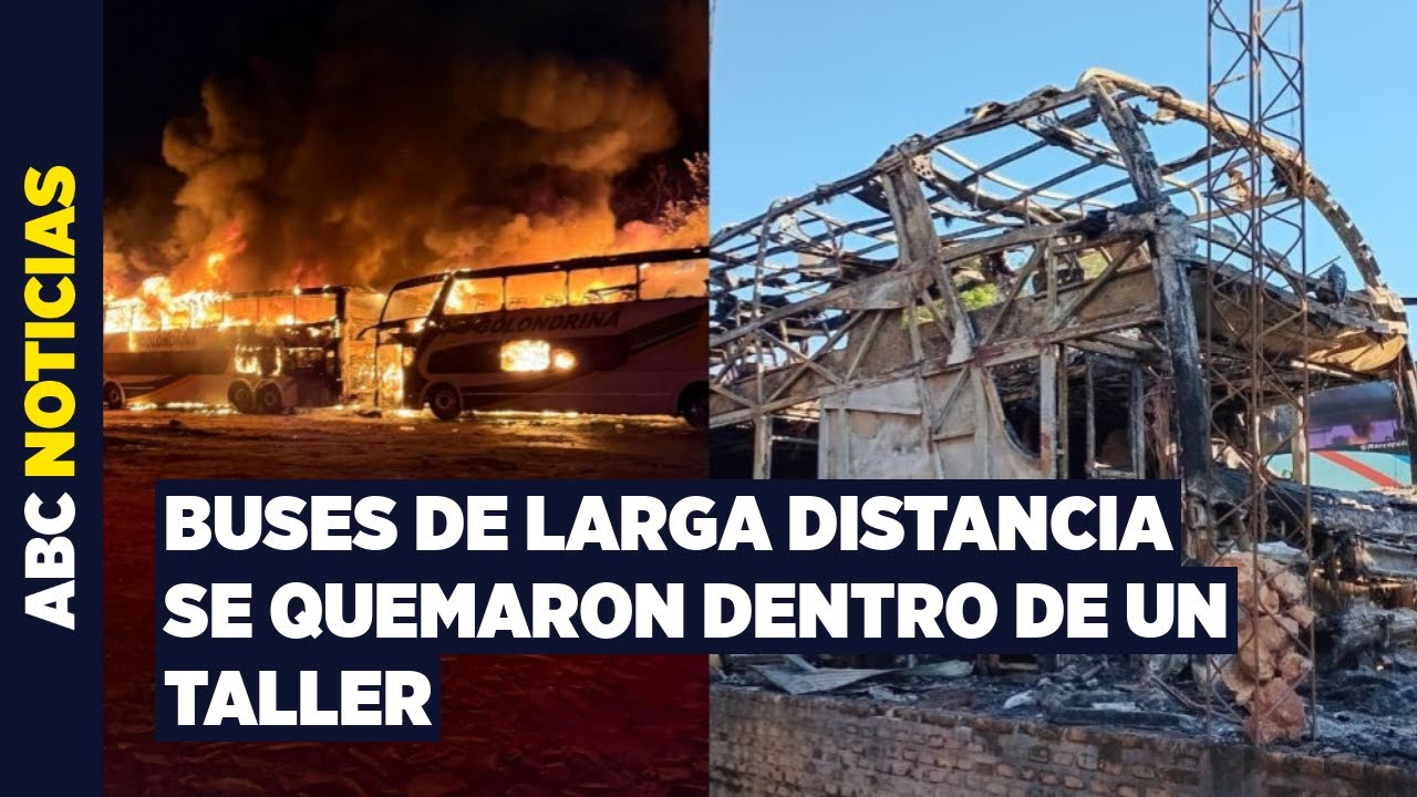 Incendio consumió dos buses de larga distancia en un taller de Villa Elisa