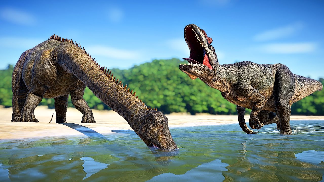 (4K) Allosaurus Hunting Diplodocus in Desert Environment 🌍 Jurassic World Evolution