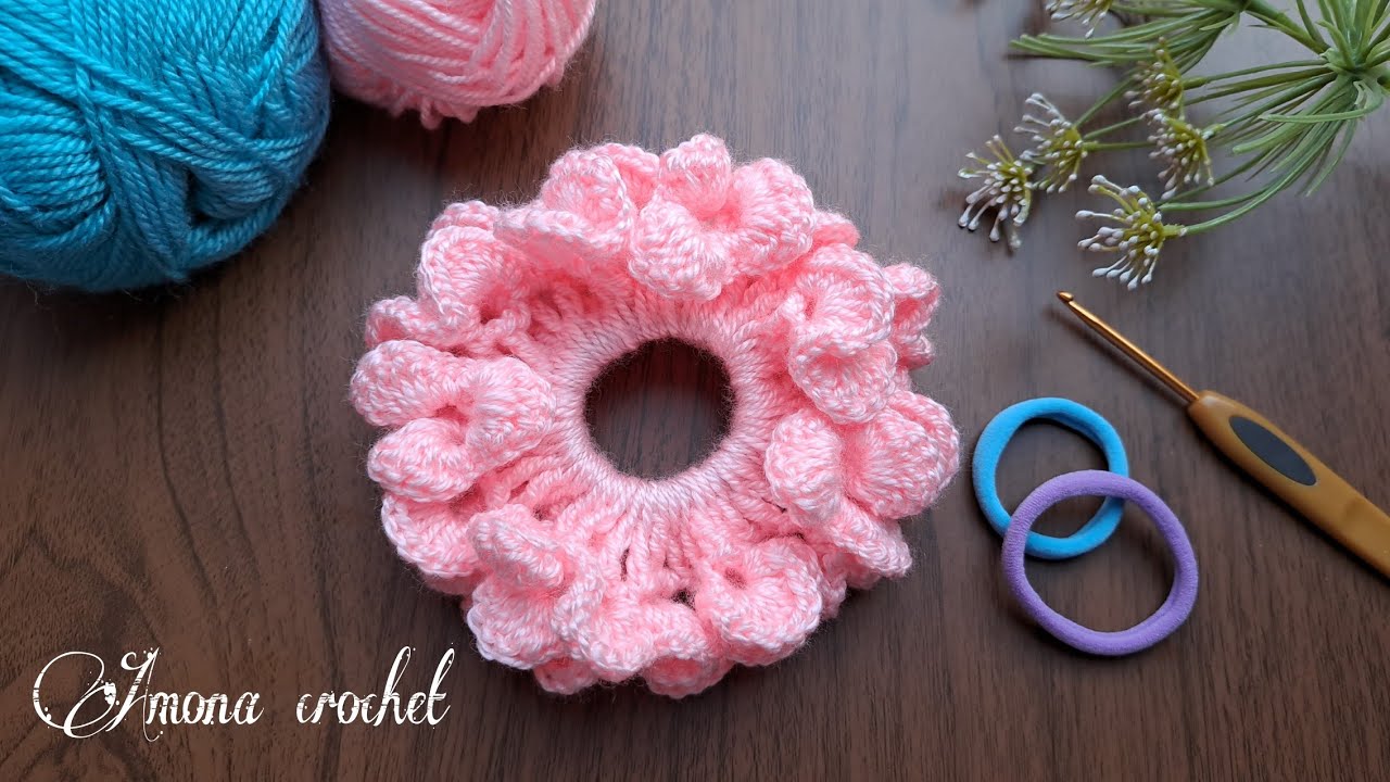 كروشية ربطة شعر/توكة مميزة وسهله جدا للمبتدئين  Easy crochet scrunchies