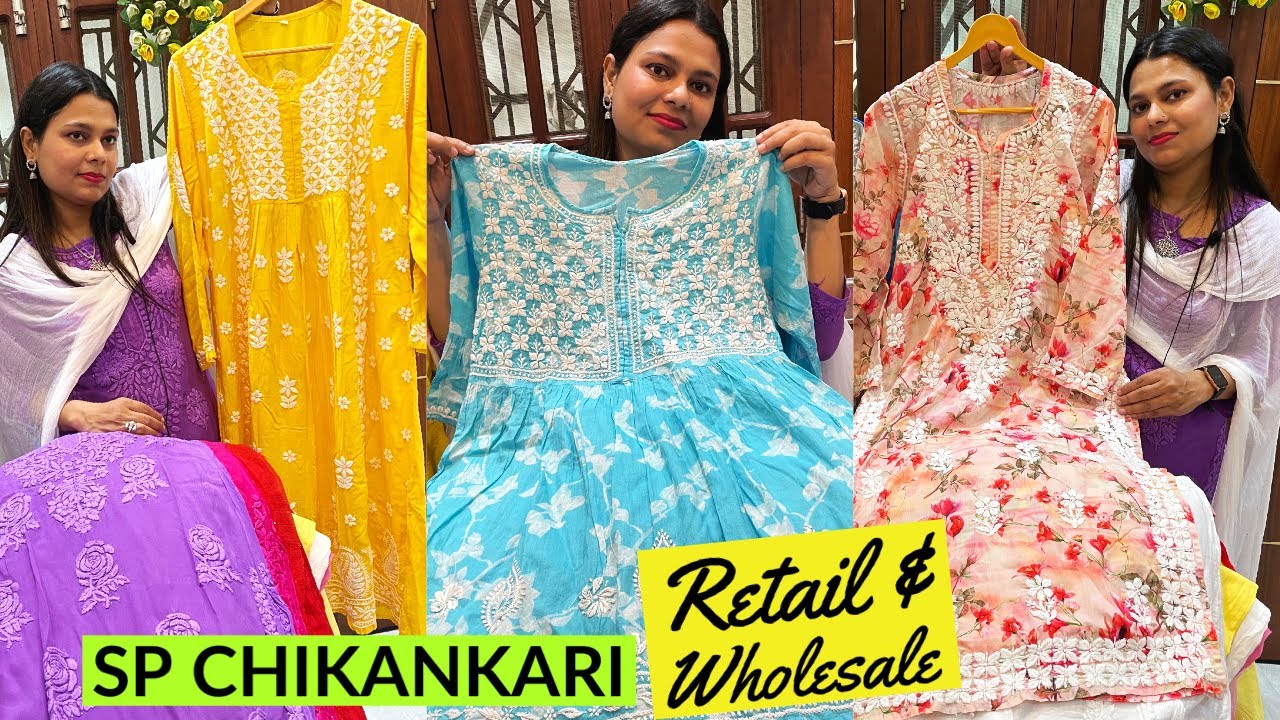 Fine Quality Chikankari Kurti & Sharara Sets with Gota & Mirror Work at SP Chikankari, Lucknow.