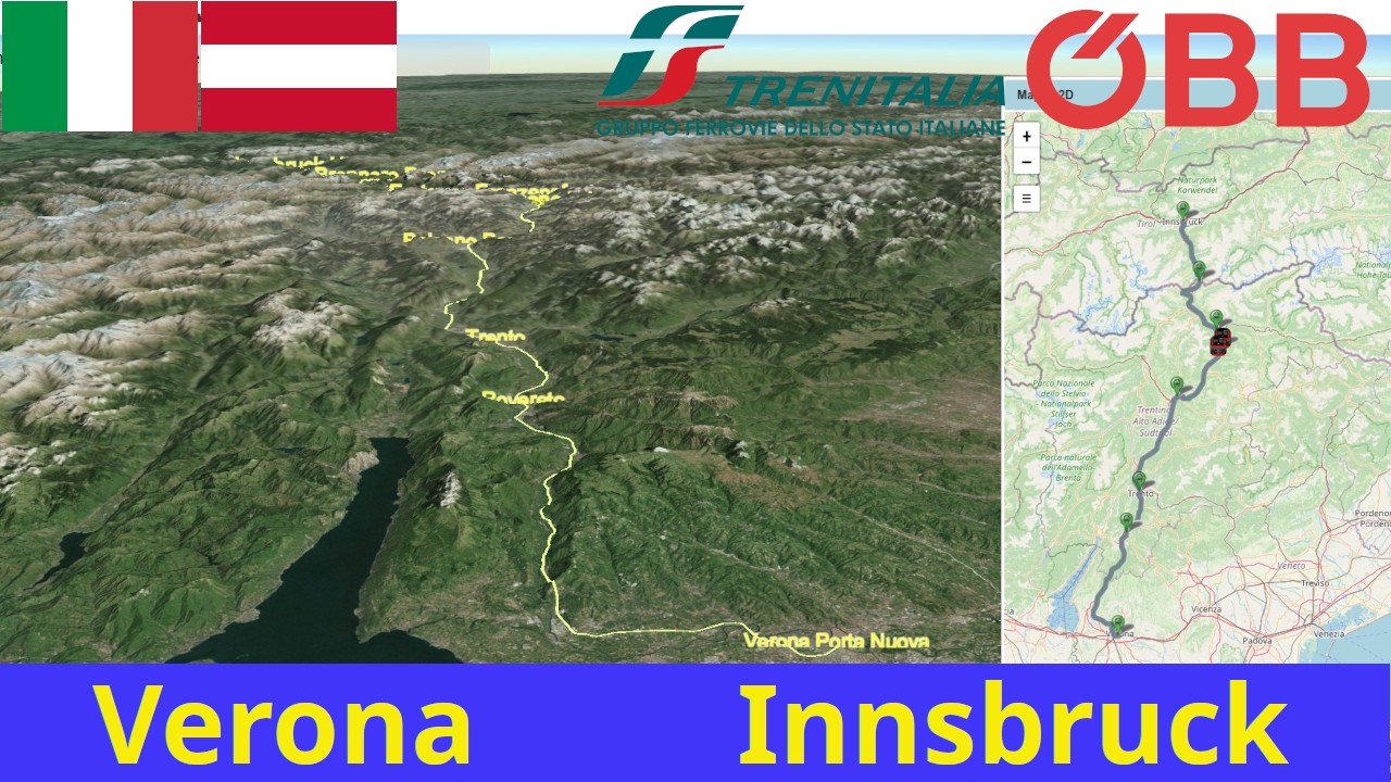 Simulate Eurocity journey from Verona(Italy) to Innsbruck(Austria)  with relaxing music.