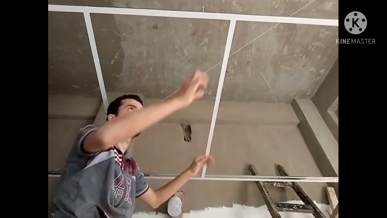 شرح تركيب سقف بلاط جبسمبورد 60×60 بلاط ديكور اسهل طريقه