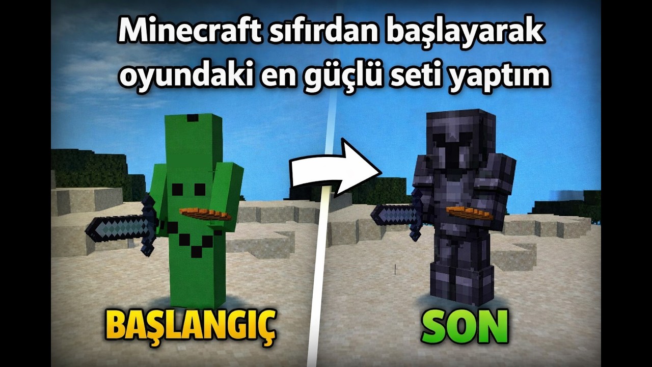 Minecraft sıfırdan başlayarak en güçlü seti yaptım . 😵🥶