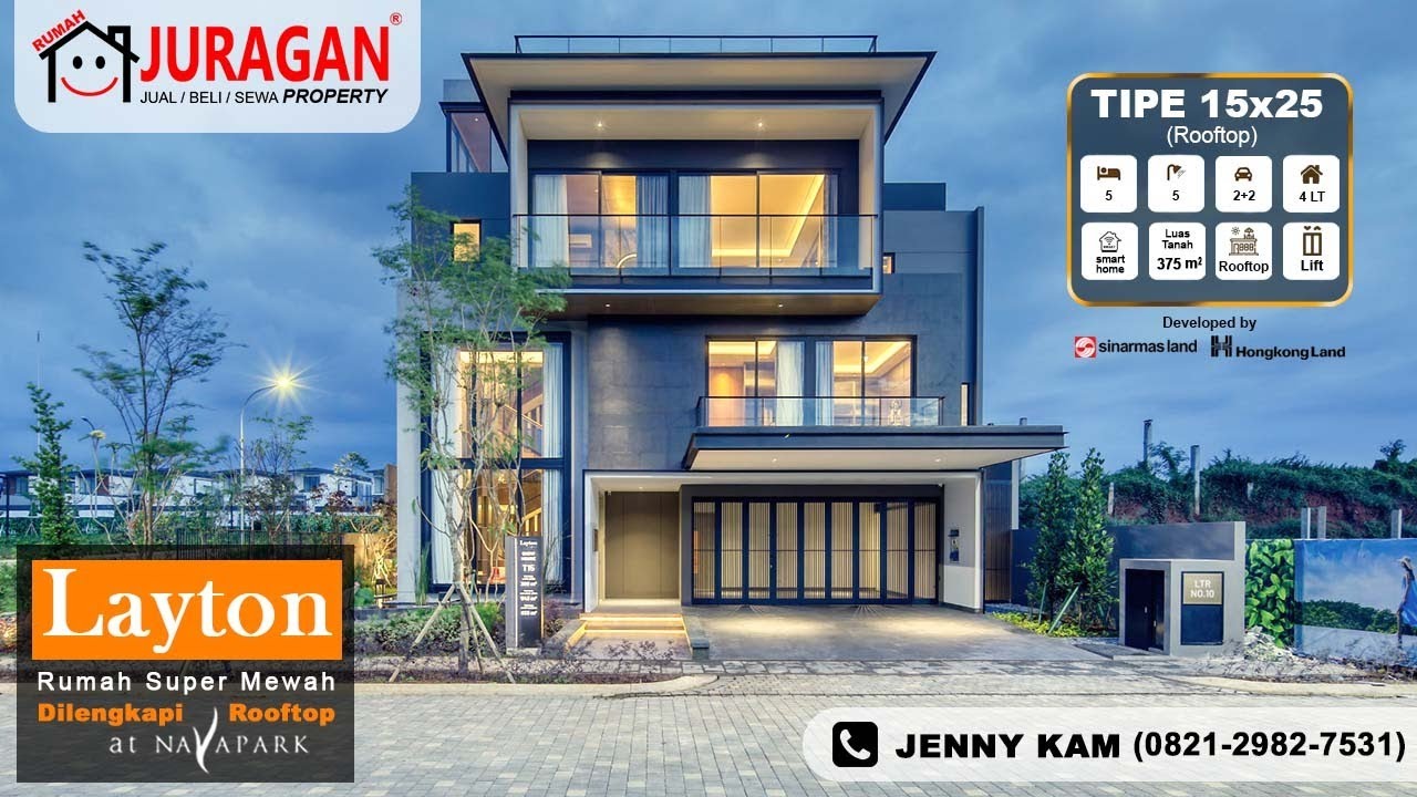Rumah Super Mewah Dengan Rooftop Di Navapark Layton Type 15x25