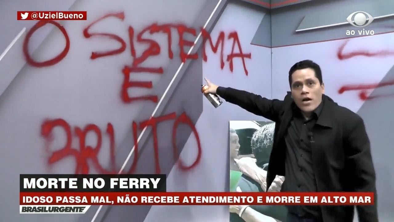 Apresentador picha e destrói cenário do Brasil Urgente ao vivo
